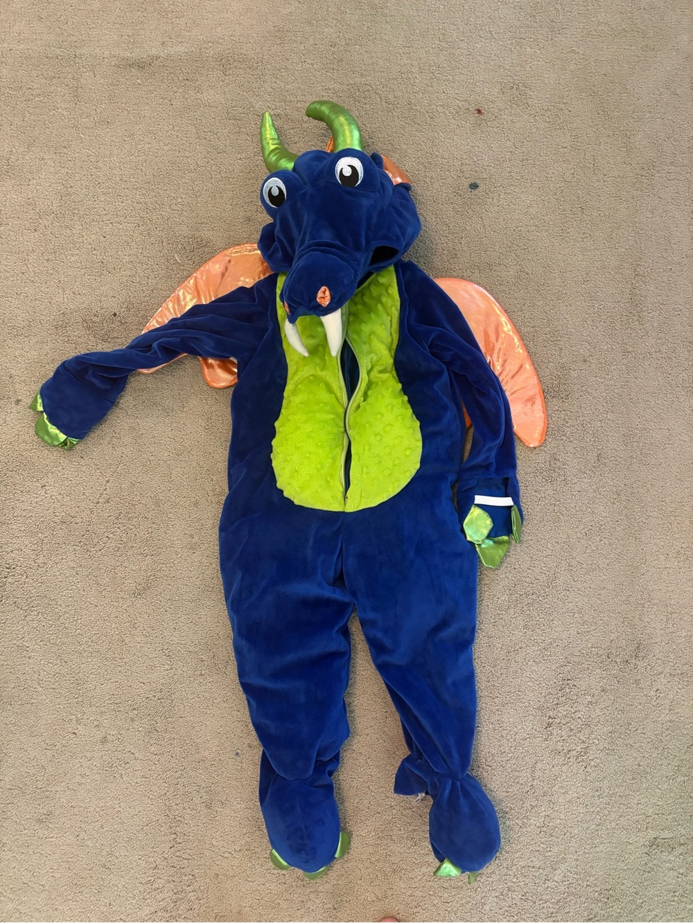 Blue and Green Dragon Toddler Costume with Orange Wings 3T